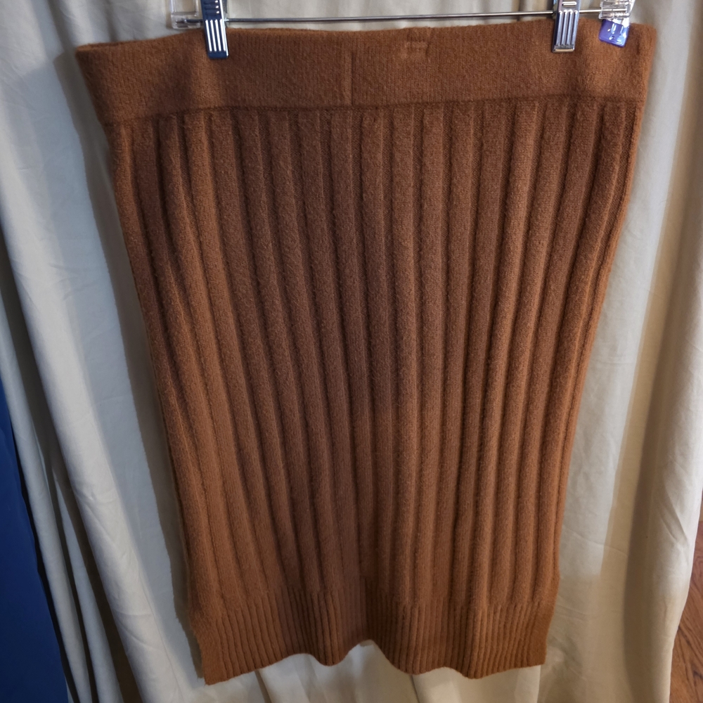 Halogen Ribbed Midi Skirt in Cognac Brown XL